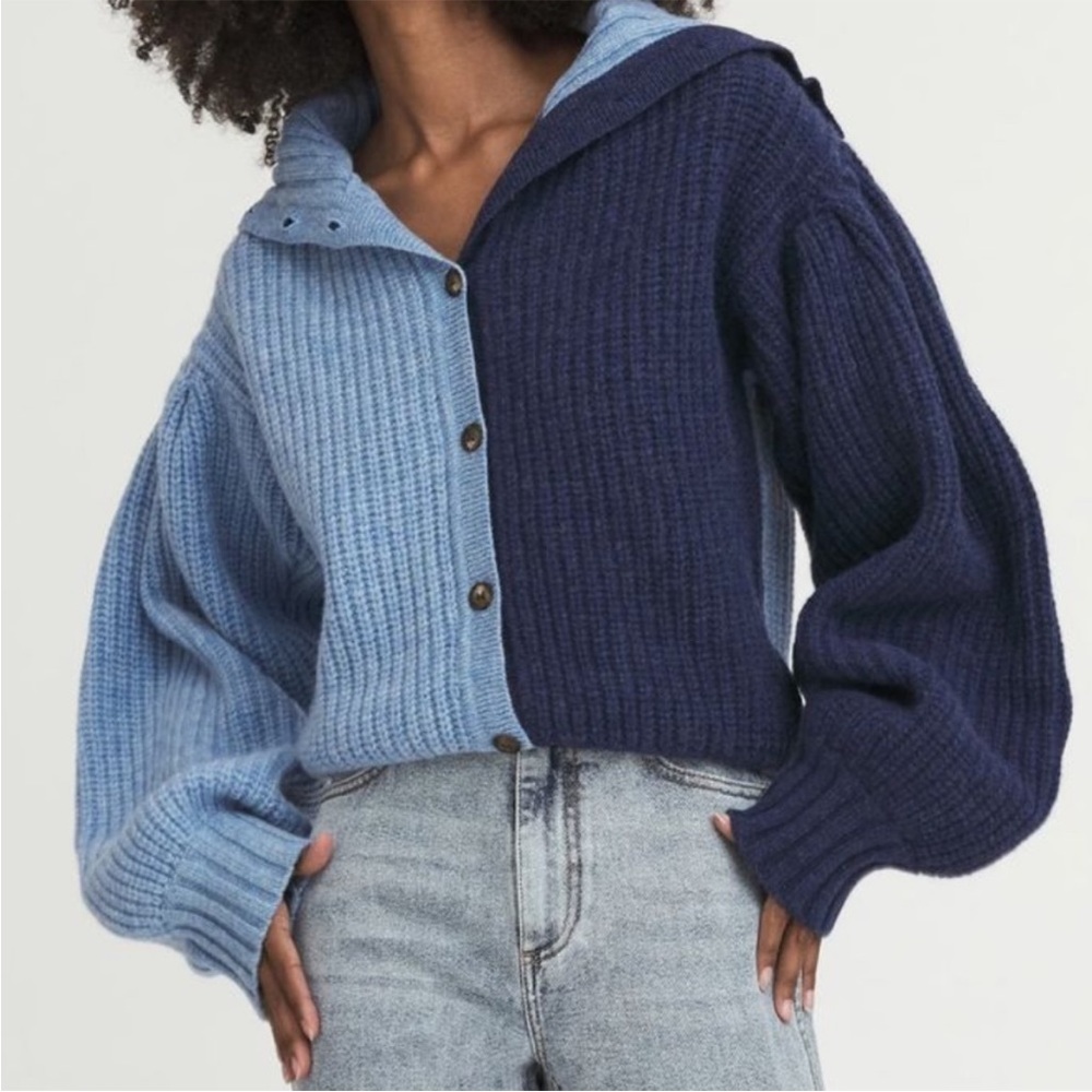 Something Navy Asymmetrical Blue Sweater